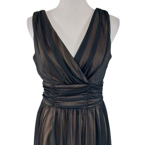 CONNECTED APPAREL! SHEER, FINEST BLACK NET OVER NUDE BEIGE, DREAMY DRESS! SZ 10 - Picture 3 of 10
